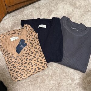 Abercrombie Crew & V-Neck Sweaters - Black, Charcoal, and Tan Leopard
